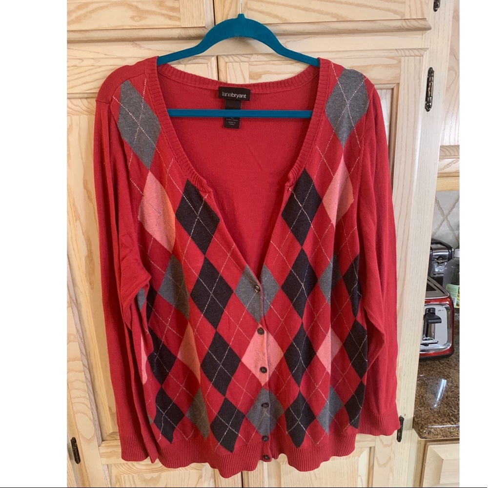Lane Bryant Red Argyle Cardigan